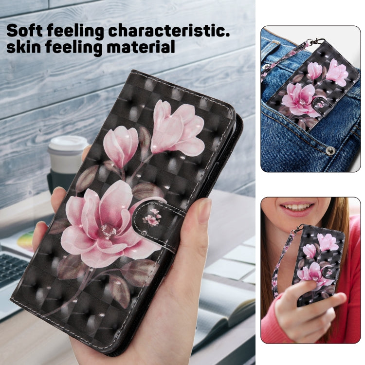 For iPhone 16 3D Painted Leather Phone Case(Pink Flower) by buy2fix