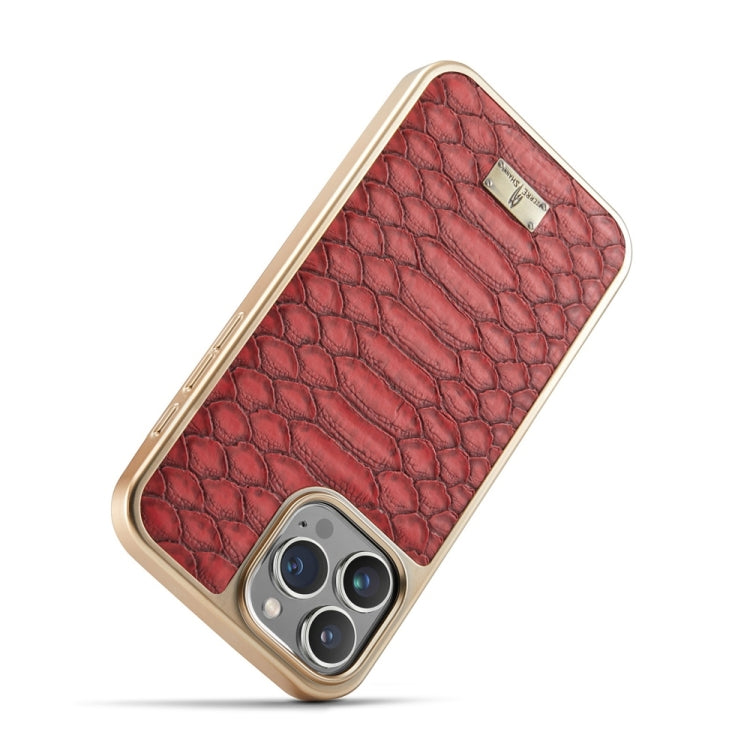 For iPhone 16 Pro Max Fierre Shann Python Texture Electroplating PU Phone Case(Red) by FIERRE SHANN