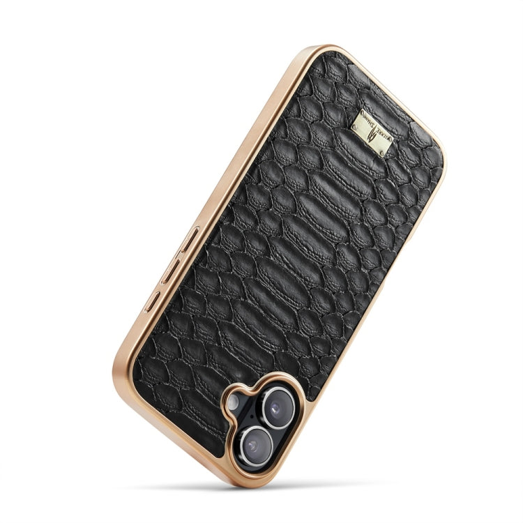 For iPhone 16 Fierre Shann Python Texture Electroplating PU Phone Case(Black) by FIERRE SHANN