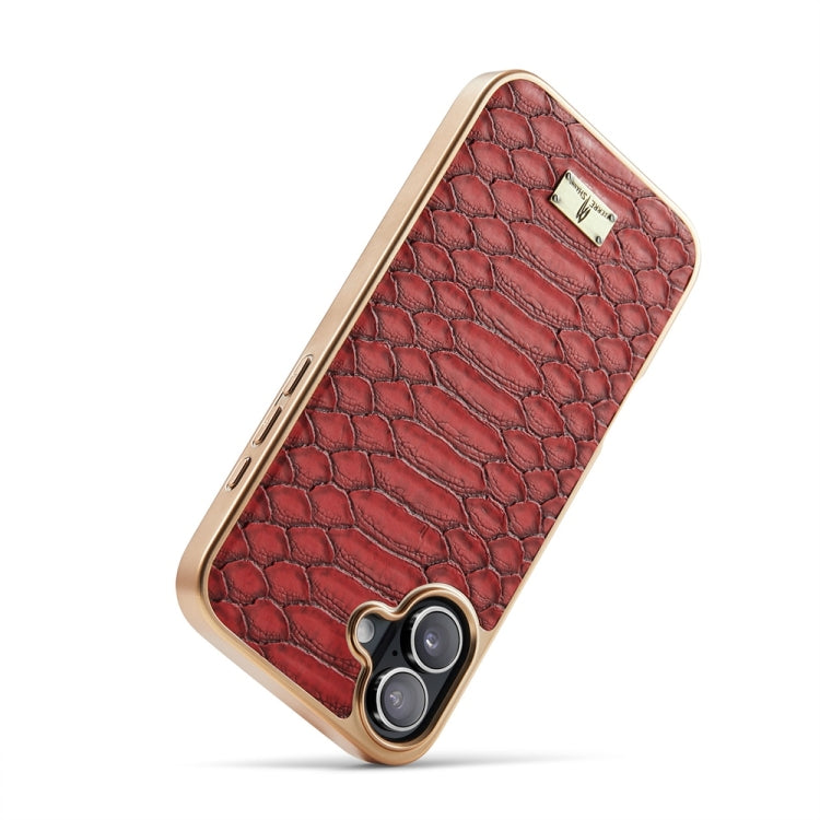For iPhone 16 Fierre Shann Python Texture Electroplating PU Phone Case(Red) by FIERRE SHANN