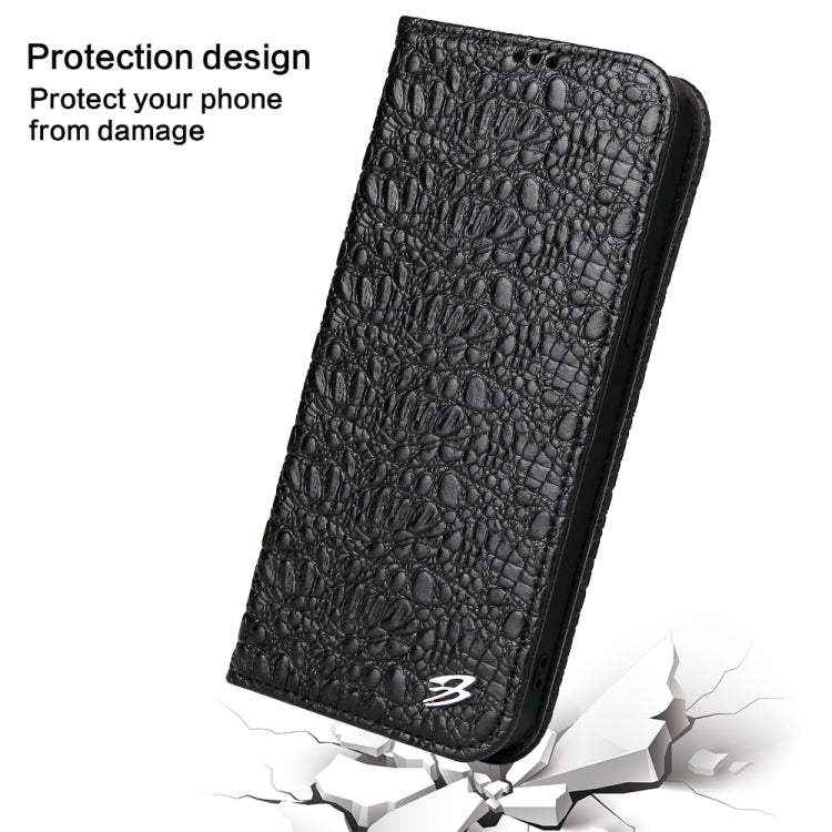 For iPhone 15 Pro Fierre Shann Crocodile Texture Magnetic Genuine Leather Phone Case(Black) - iPhone 15 Pro Cases by FIERRE SHANN | Online Shopping UK | buy2fix
