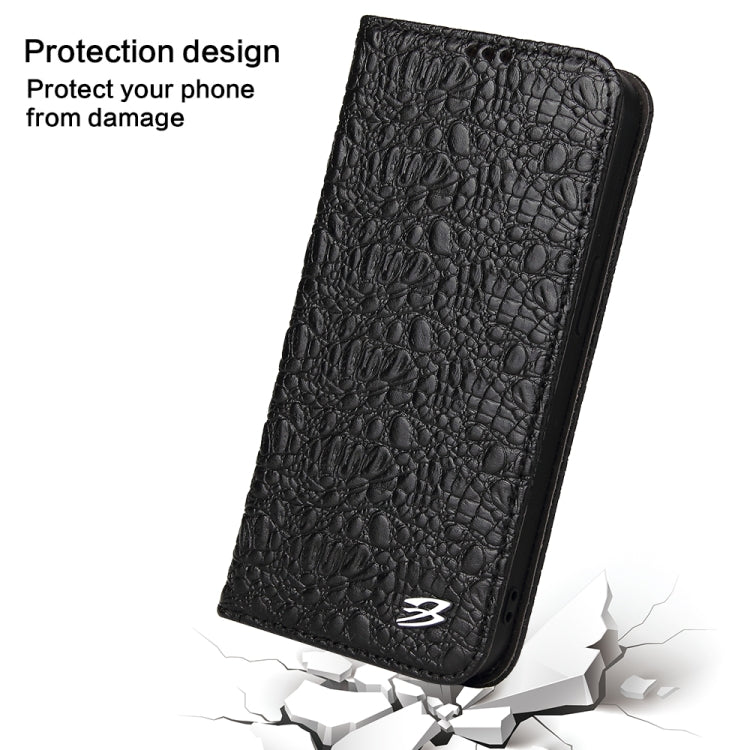 For iPhone 14 Plus Fierre Shann Crocodile Texture Magnetic Genuine Leather Phone Case(Black) - iPhone 14 Plus Cases by FIERRE SHANN | Online Shopping UK | buy2fix