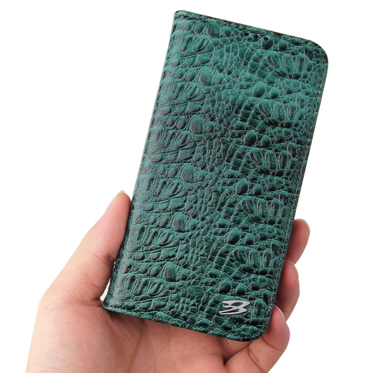 For iPhone 14 Plus Fierre Shann Crocodile Texture Magnetic Genuine Leather Phone Case(Green) - iPhone 14 Plus Cases by FIERRE SHANN | Online Shopping UK | buy2fix