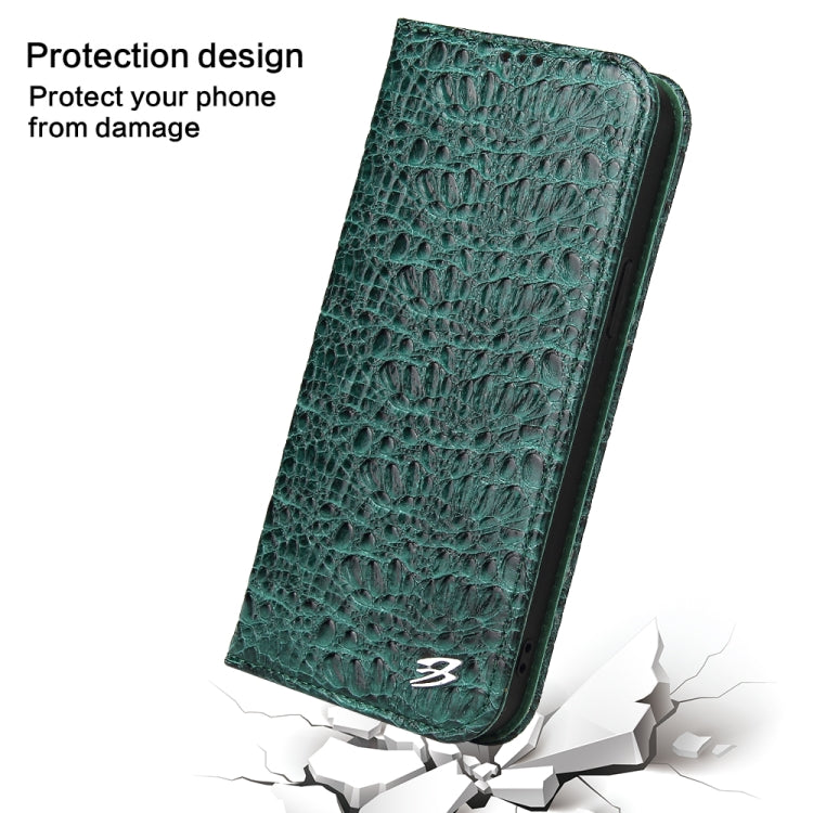 For iPhone 14 Pro Fierre Shann Crocodile Texture Magnetic Genuine Leather Phone Case(Green) - iPhone 14 Pro Cases by FIERRE SHANN | Online Shopping UK | buy2fix