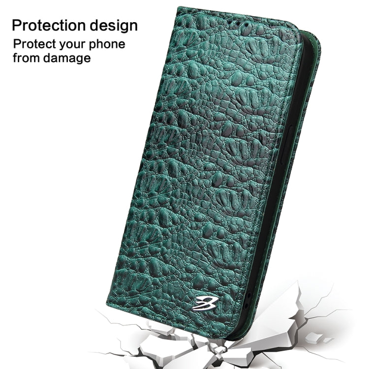 For iPhone 16 Pro Max Fierre Shann Crocodile Texture Magnetic Genuine Leather Phone Case(Green) by FIERRE SHANN