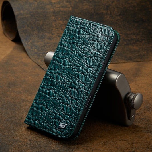 For iPhone 16 Plus Fierre Shann Crocodile Texture Magnetic Genuine Leather Phone Case(Green) by FIERRE SHANN