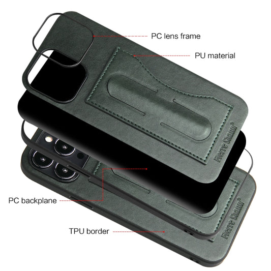 For iPhone 15 Plus Fierre Shann Holder Back Cover PU Phone Case(Green) - iPhone 15 Plus Cases by FIERRE SHANN | Online Shopping UK | buy2fix