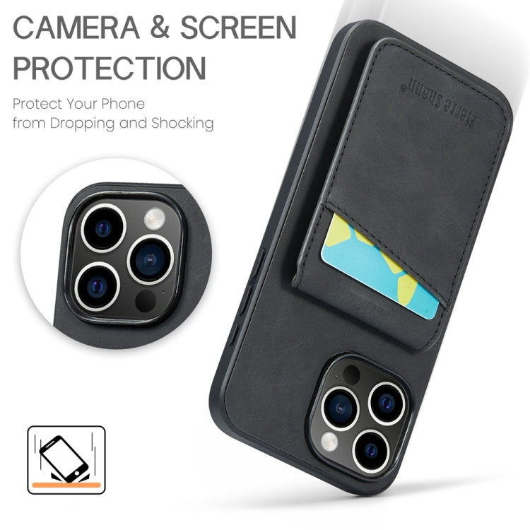 For iPhone 16 Pro Max Fierre Shann Crazy Horse Card Holder Back Cover PU Phone Case(Black) by FIERRE SHANN