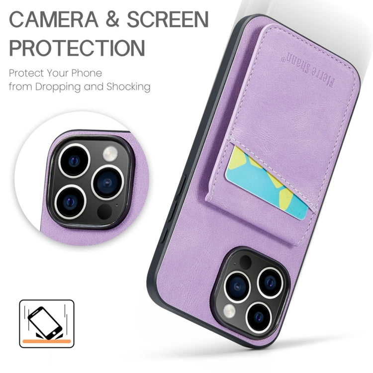 For iPhone 16 Pro Fierre Shann Crazy Horse Card Holder Back Cover PU Phone Case(Purple) by FIERRE SHANN