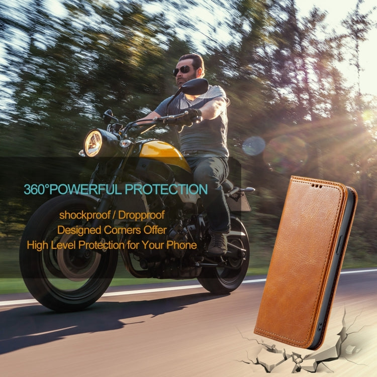 For iPhone 15 Pro Max Fierre Shann Vintage Bark Texture Wallet Leather Phone Case(Khaki) by FIERRE SHANN