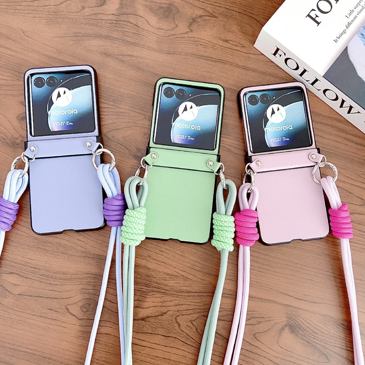 For Motorola Razr 40 Ultra Morandi Leather Texture Phone Case With Lanyard(Green) by buy2fix