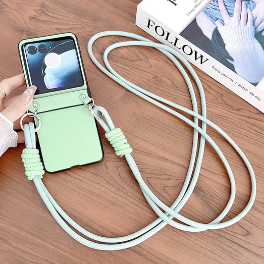 For Motorola Razr 50 Morandi Leather Texture Phone Case With Lanyard(Green) by buy2fix