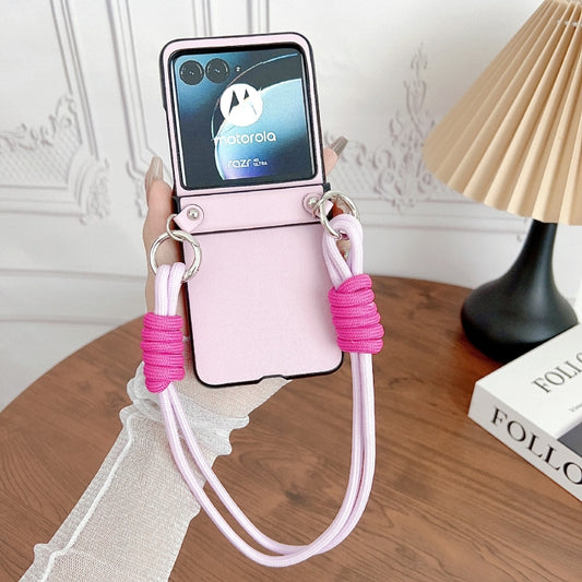 For Motorola Razr 40 Ultra Morandi Leather Texture Phone Case With Strap(Pink) by buy2fix