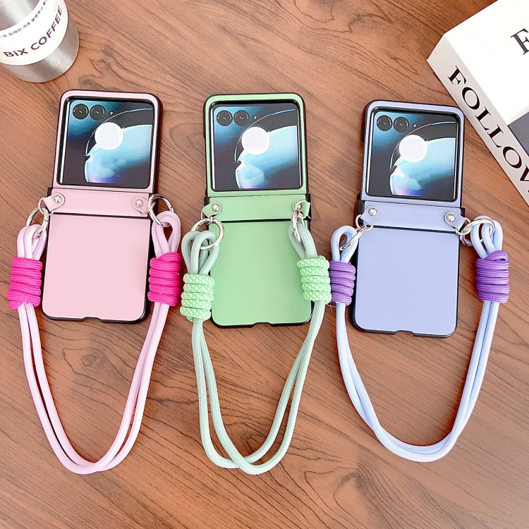 For Motorola Razr 50 Morandi Leather Texture Phone Case With Strap(Blue) by buy2fix