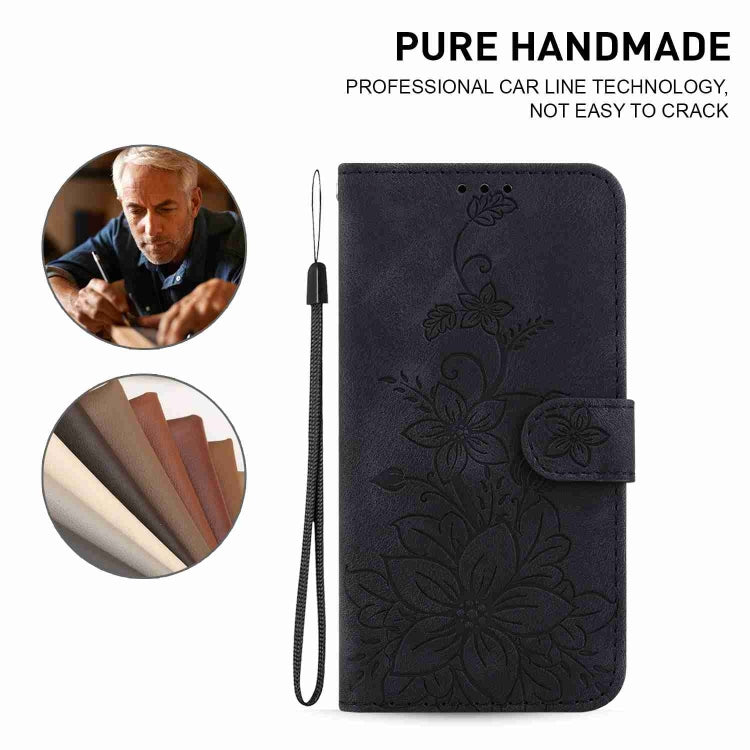 For Samsung Galaxy S23 Ultra 5G Lily Embossed Leather Phone Case(Black) by buy2fix