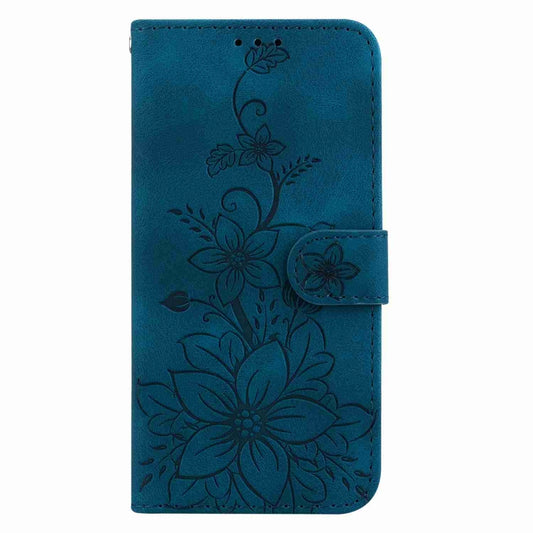 For Samsung Galaxy S22 Ultra 5G Lily Embossed Leather Phone Case(Dark Blue) by buy2fix