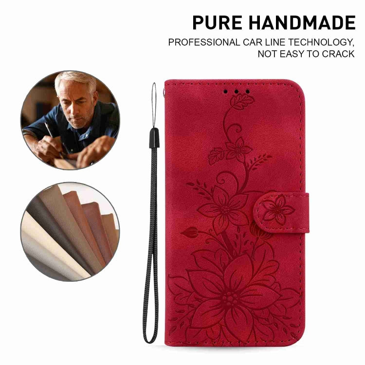 For Samsung Galaxy Note20 Lily Embossed Leather Phone Case(Red) by buy2fix