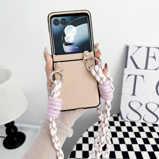 For Motorola Razr 40 Ultra Woven Texture Phone Case With Lanyard(Beige) by buy2fix