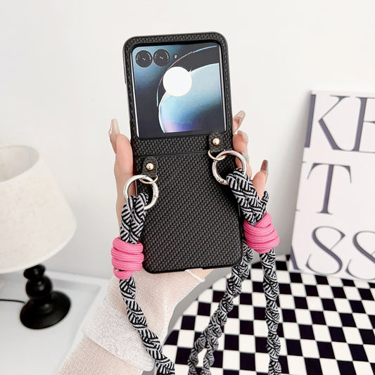 For Motorola Razr 50 Woven Texture Phone Case With Lanyard(Black) by buy2fix