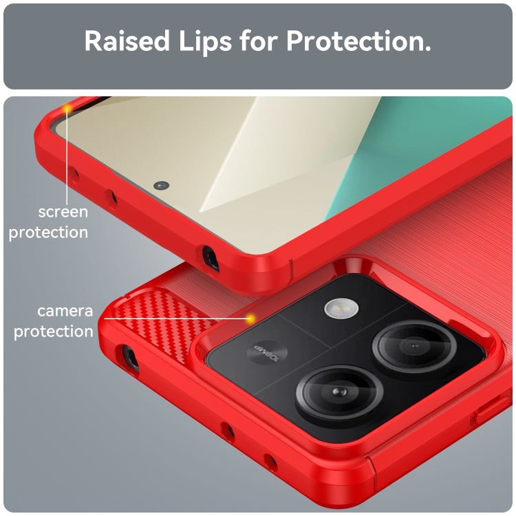 For Xiaomi Redmi Note 13 5G Brushed Texture Carbon Fiber TPU Phone Case(Red) by buy2fix