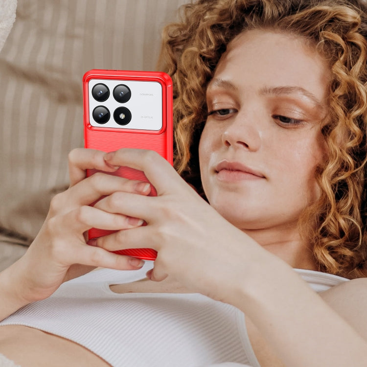 For Xiaomi Redmi K70 Pro Brushed Texture Carbon Fiber TPU Phone Case(Red) by buy2fix