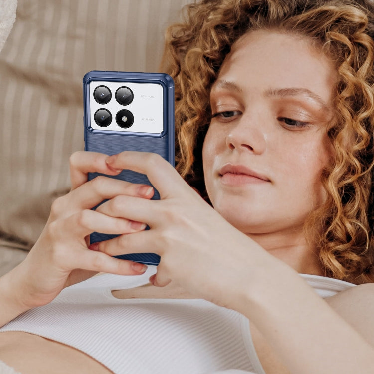 For Xiaomi Redmi K70E Brushed Texture Carbon Fiber TPU Phone Case(Blue) by buy2fix