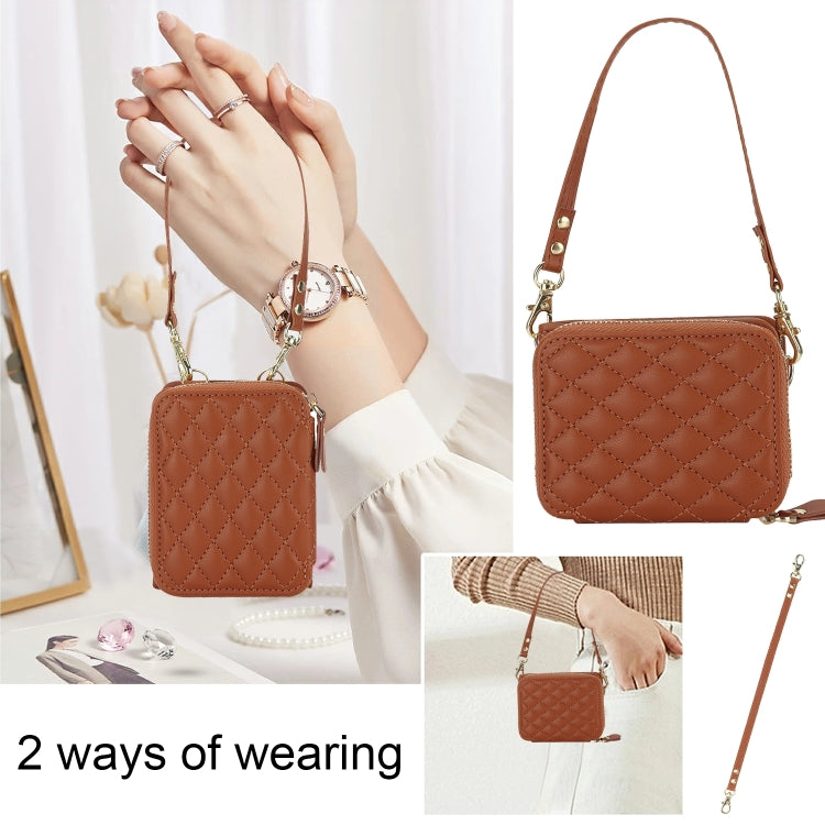 For Samsung Galaxy Z Flip6 / Flip7 FE Rhombic Texture Card Bag Phone Case with Dual Lanyard(Brown) - Galaxy Z Flip6 5G Cases by buy2fix | Online Shopping UK | buy2fix