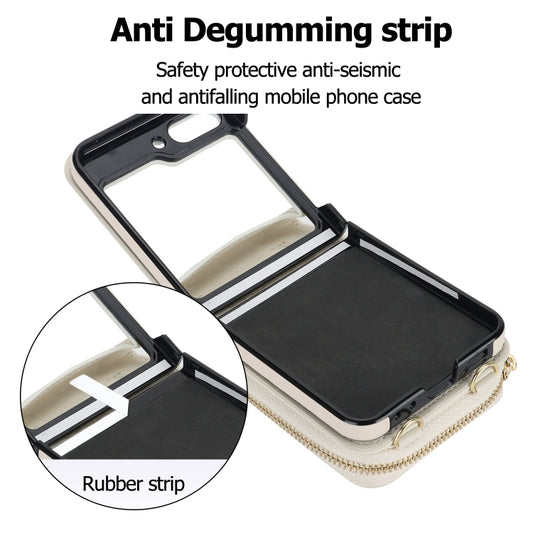 For Samsung Galaxy Z Flip6 Rhombic Texture Card Bag Phone Case with Dual Lanyard(White) - Galaxy Z Flip6 5G Cases by buy2fix | Online Shopping UK | buy2fix