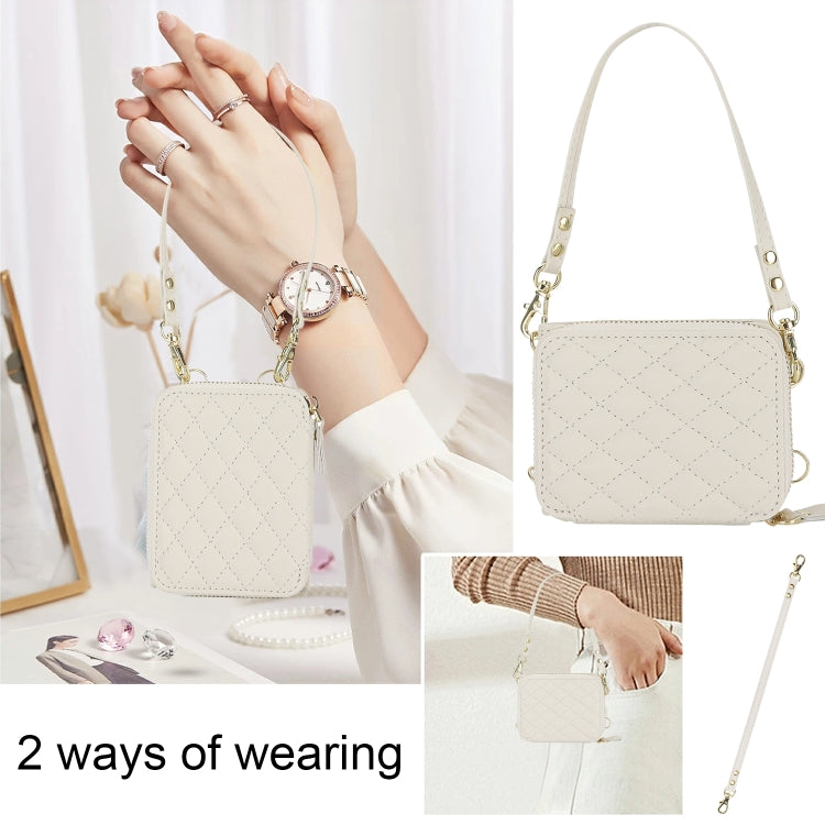 For Samsung Galaxy Z Flip6 Rhombic Texture Card Bag Phone Case with Dual Lanyard(White) - Galaxy Z Flip6 5G Cases by buy2fix | Online Shopping UK | buy2fix