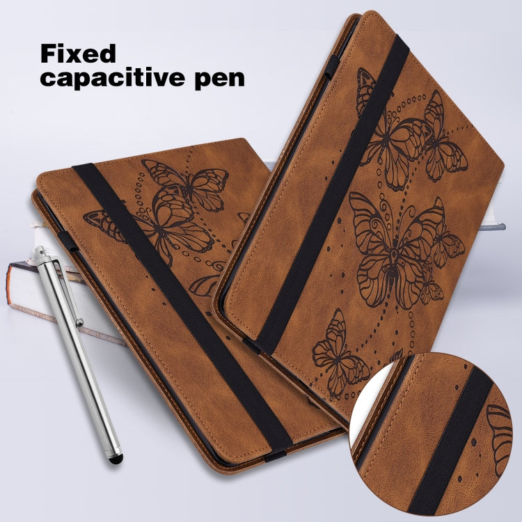 For Samsung Galaxy Tab S9 Embossed Butterfly Pattern Leather Tablet Case(Brown) by buy2fix