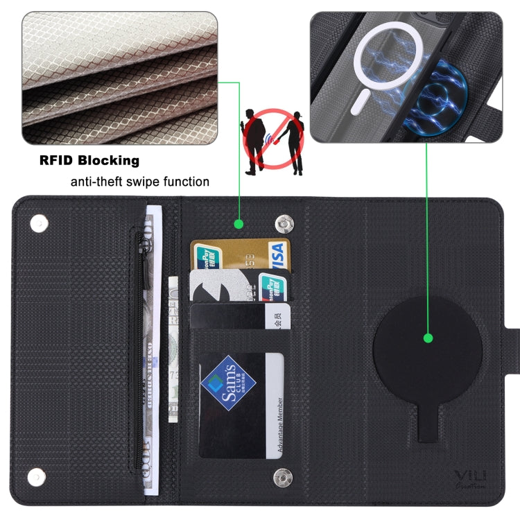 For iPhone 13 Pro Max ViLi GHB Series MagSafe Magnetic Zipper Leather Phone Case(Black) by ViLi