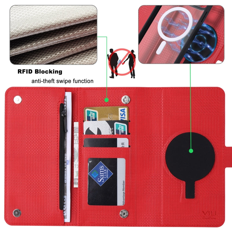 For iPhone 13 Pro Max ViLi GHB Series MagSafe Magnetic Zipper Leather Phone Case(Red) by ViLi