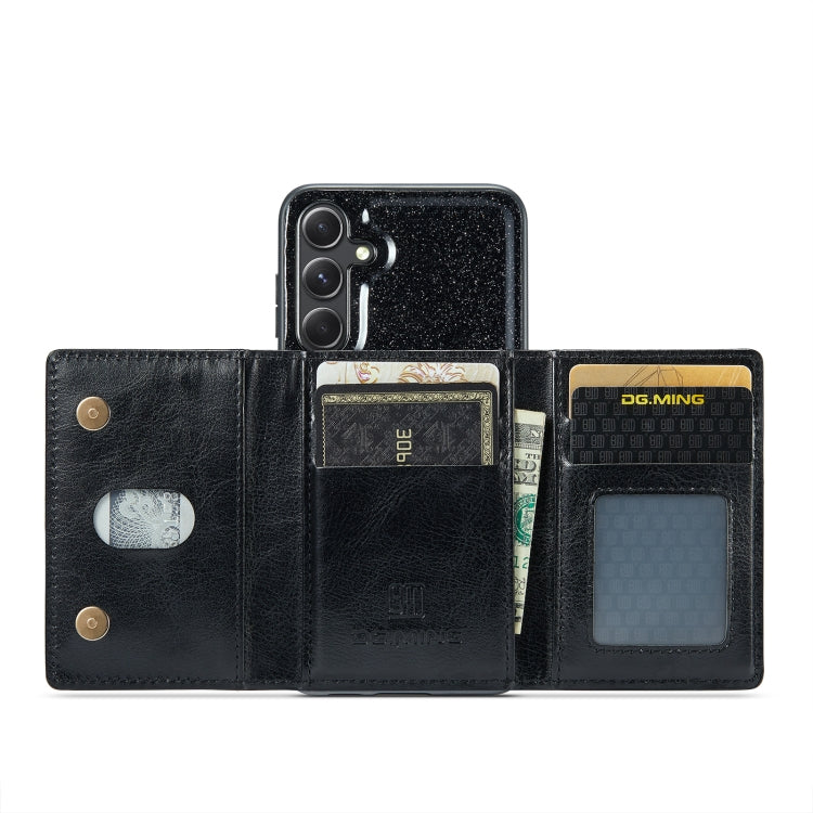 For Samsung Galaxy S23 FE 5G DG.MING M3 Series Glitter Powder Card Bag Leather Case(Black) by DG.MING