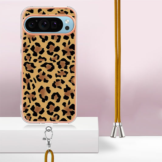 For Google Pixel 9 / 9 Pro Electroplating Dual-side IMD Phone Case with Lanyard(Leopard Print) by buy2fix