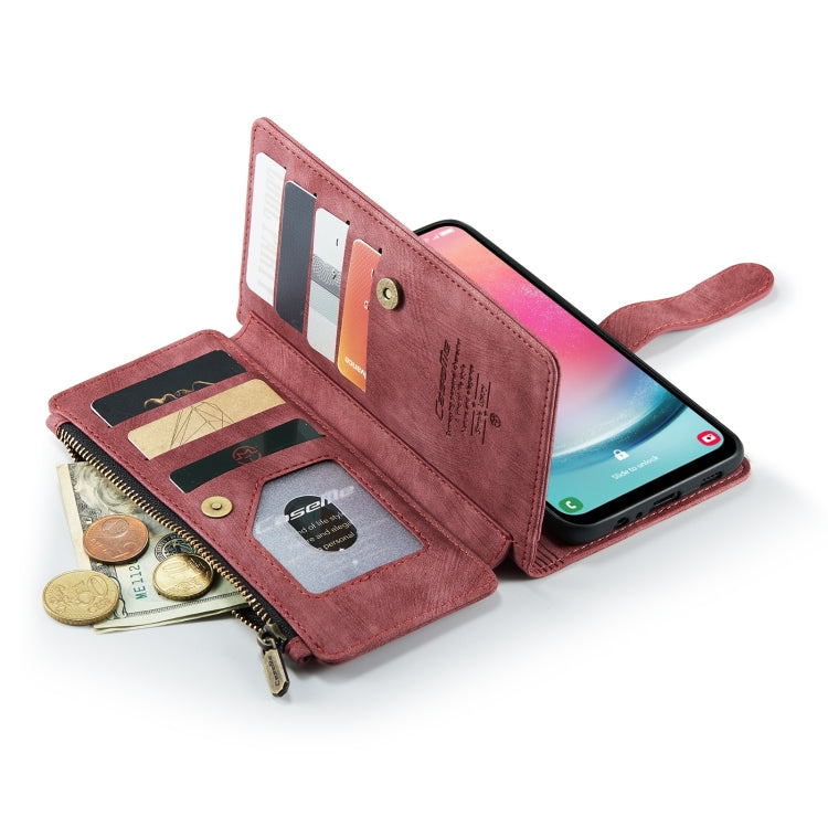 For Samsung Galaxy A24 4G CaseMe C30 Card Slots Zipper Wallet Leather Phone Case(Red) by CaseMe