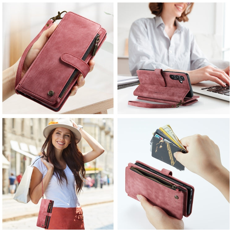 For Samsung Galaxy S24+ 5G CaseMe C30 Card Slots Zipper Wallet Leather Phone Case(Red) by CaseMe