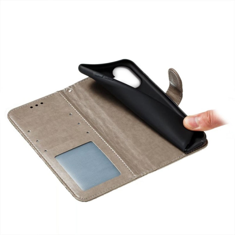 For iPhone 16 Lace Flower Embossing Flip Leather Phone Case(Grey) by buy2fix