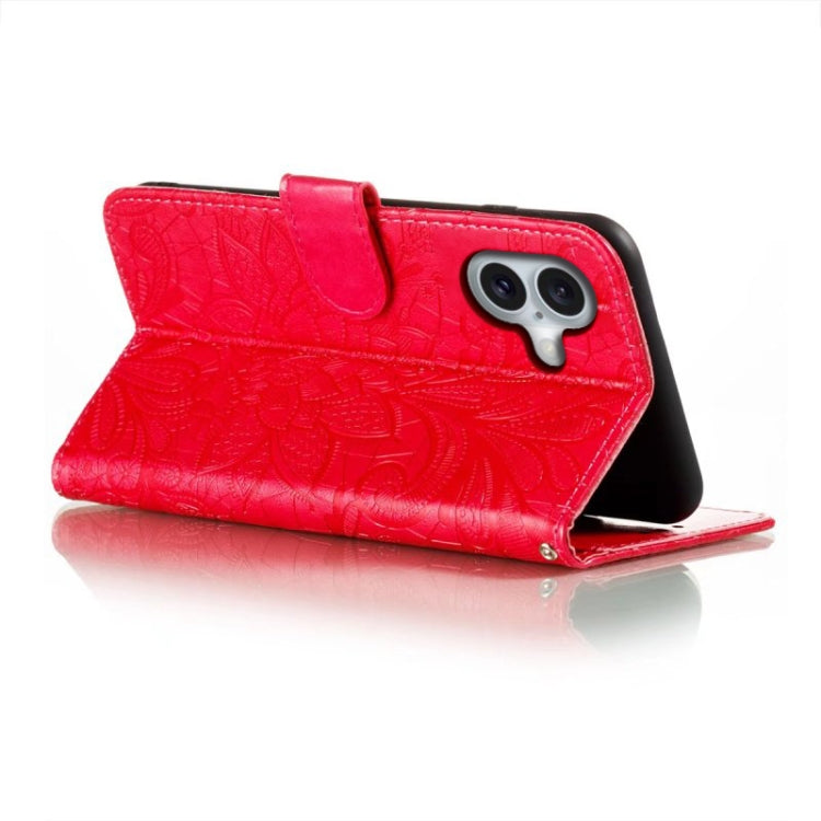 For iPhone 16 Lace Flower Embossing Flip Leather Phone Case(Red) by buy2fix