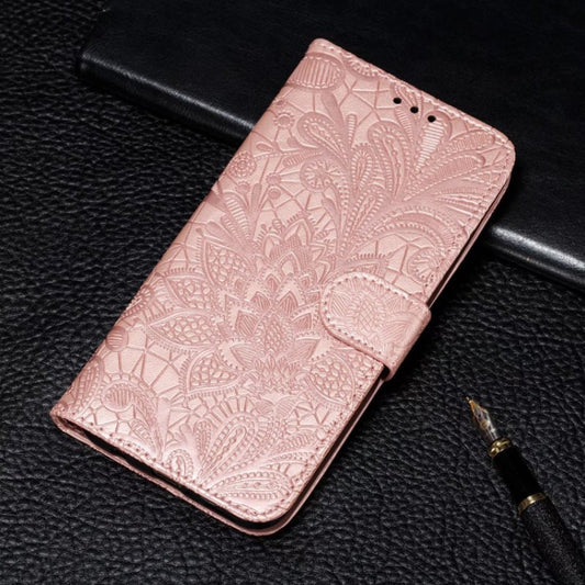 For iPhone 16 Pro Lace Flower Embossing Flip Leather Phone Case(Rose Gold) by buy2fix