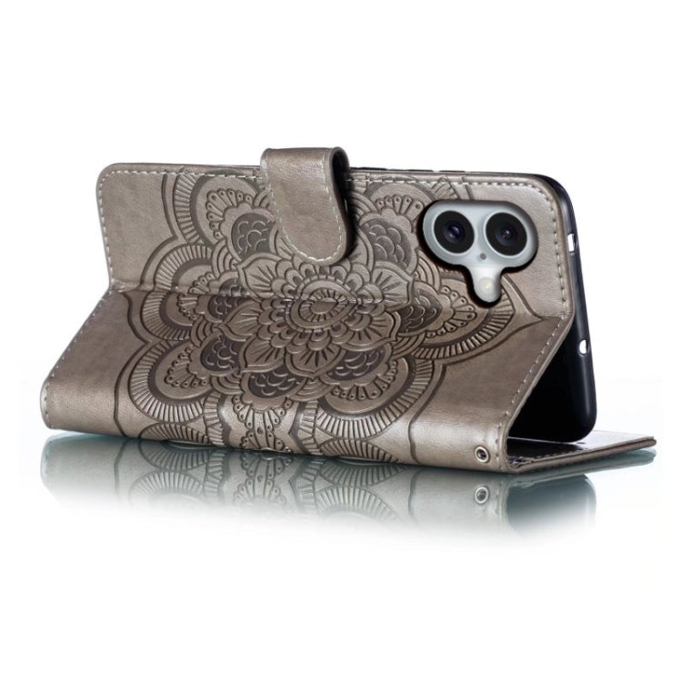 For iPhone 16 Mandala Embossing Pattern Horizontal Flip Leather Phone Case(Gray) by buy2fix