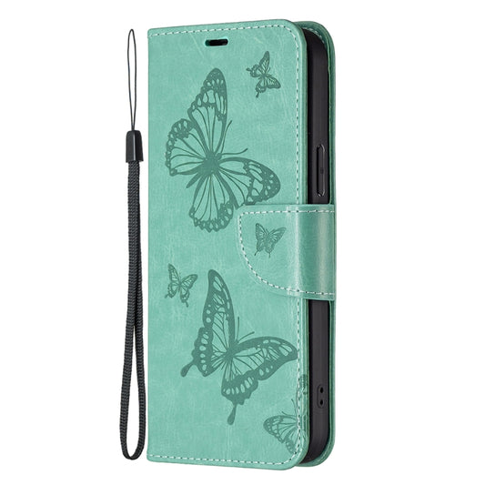 For Motorola Moto G14 4G Embossing Two Butterflies Pattern Leather Phone Case(Green) by buy2fix