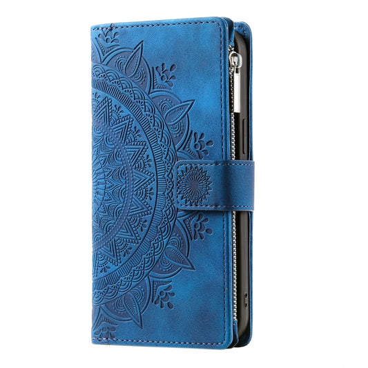 For Samsung Galaxy S22 Ultra 5G Multi-Card Totem Zipper Leather Phone Case(Blue) by buy2fix