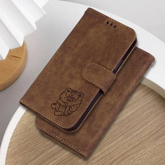 For OnePlus 13 Little Tiger Embossed Leather Phone Case(Brown) by buy2fix