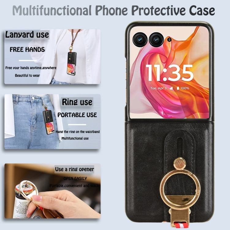 For Motorola Razr 50 Wristband Leather Back Phone Case(Black) by buy2fix