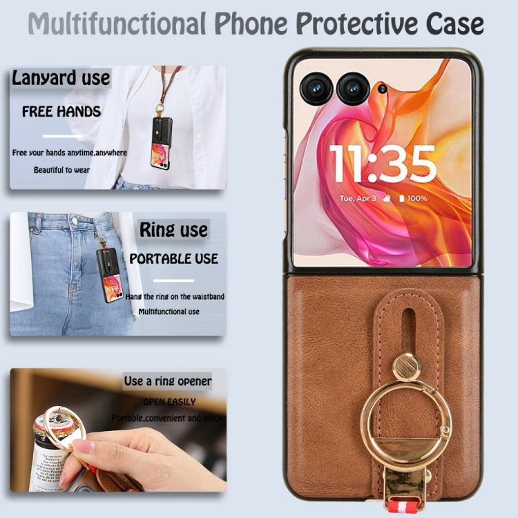 For Motorola Razr 50 Wristband Leather Back Phone Case(Brown) by buy2fix