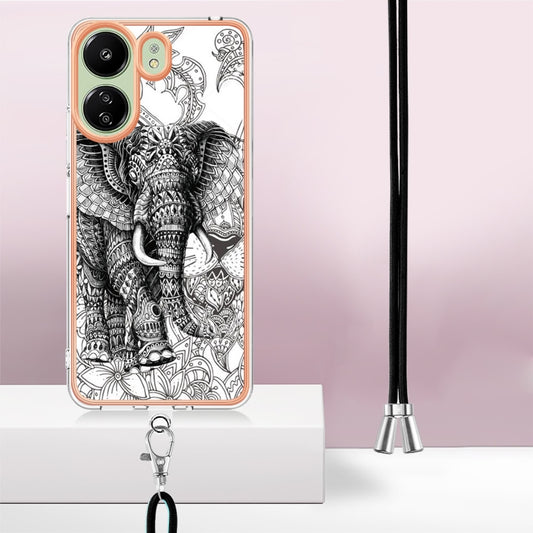 For Xiaomi Redmi 13C 4G Electroplating Dual-side IMD Phone Case with Lanyard(Totem Elephant) by buy2fix