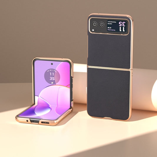 For Motorola Razr 40 Nano Electroplating Haze Texture PU Phone Case(Black) by buy2fix