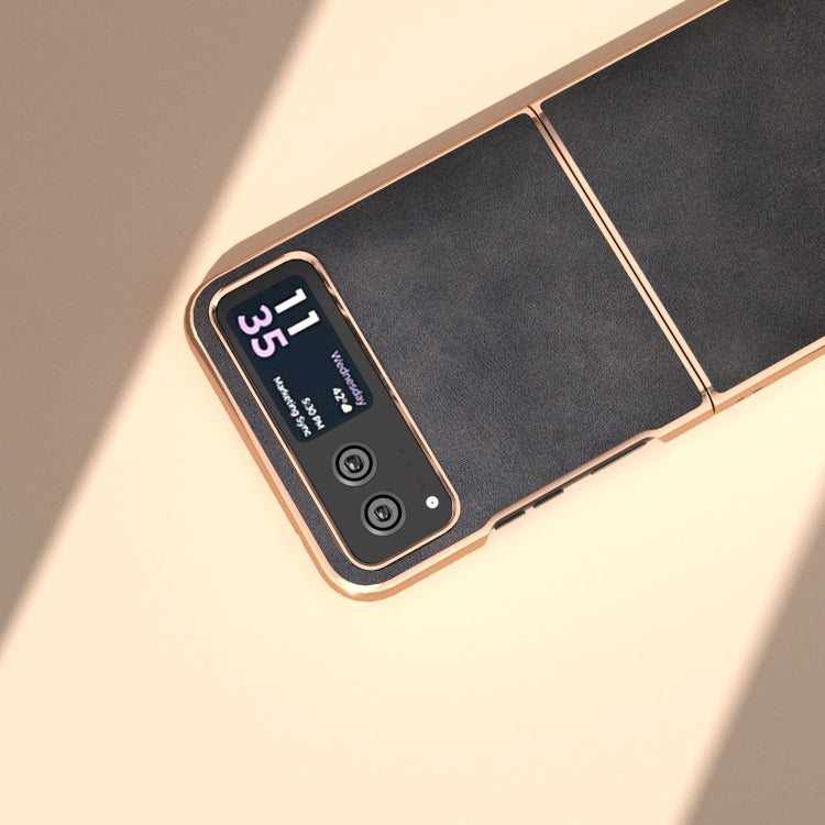 For Motorola Razr 40 Nano Electroplating Dual Color Cowhide Texture Protective Phone Case(Black) by buy2fix