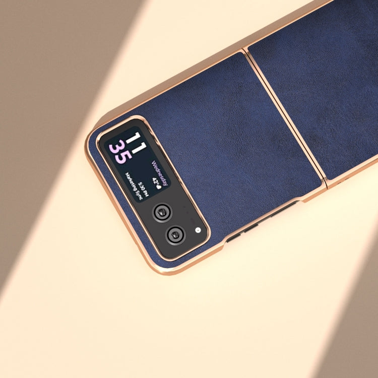 For Motorola Razr 40 Nano Electroplating Dual Color Cowhide Texture Protective Phone Case(Blue) by buy2fix