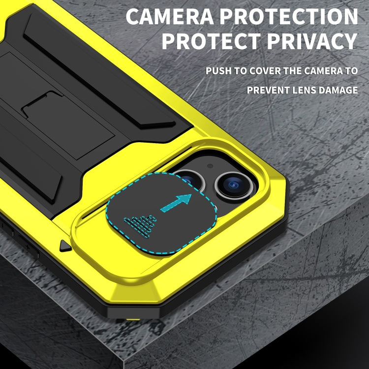 For iPhone 15 Plus R-JUST Sliding Camera IP54 Life Waterproof Holder Phone Case(Yellow) by R-JUST